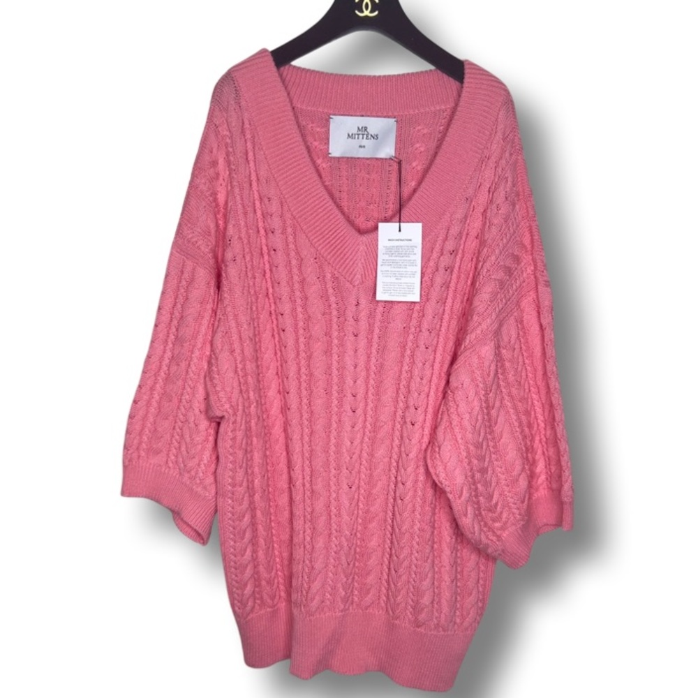I Love Mr Mittens Women's NWOT Diamond Cable Knit Sweater in Pink - Size Small